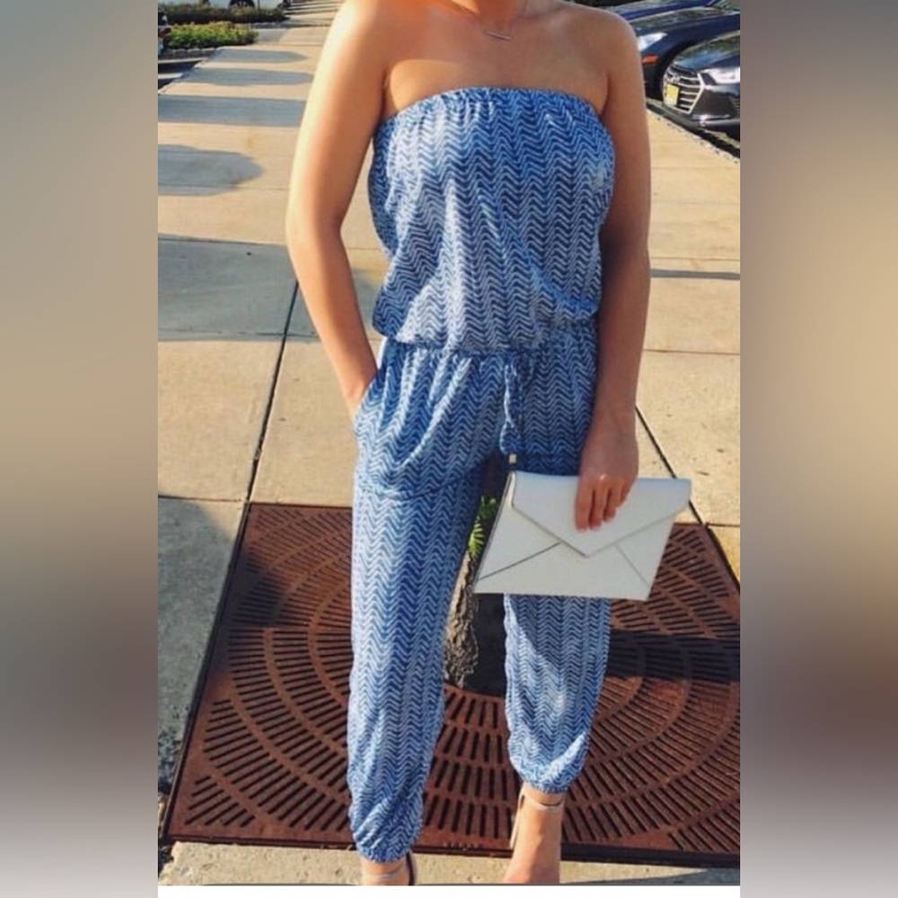 Elan Blue Strapless Jumpsuit Size M